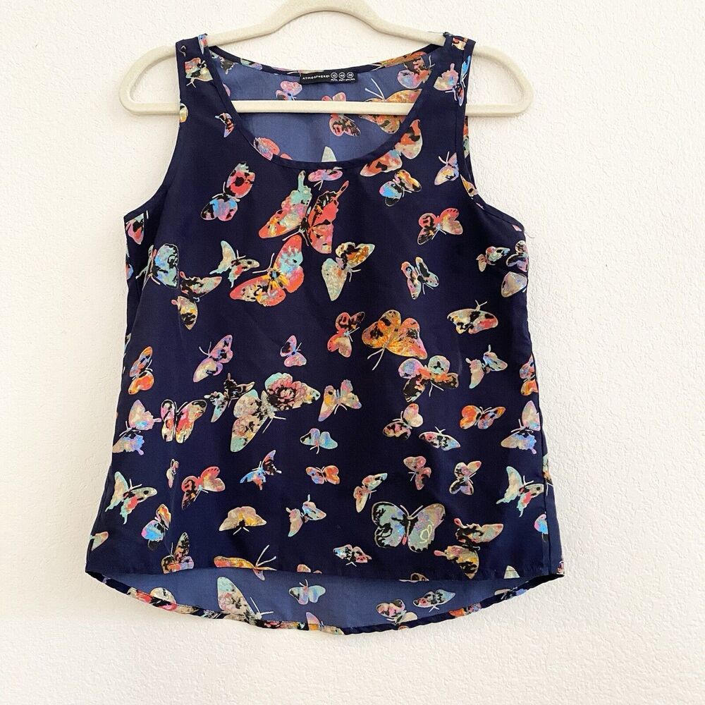 Atmosphere Womens Navy Blue Butterfly Tank Top Multicolored size 12 Sleeveless